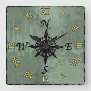 Steampunk Vintage Alte Kompassrose Quadratische Wanduhr