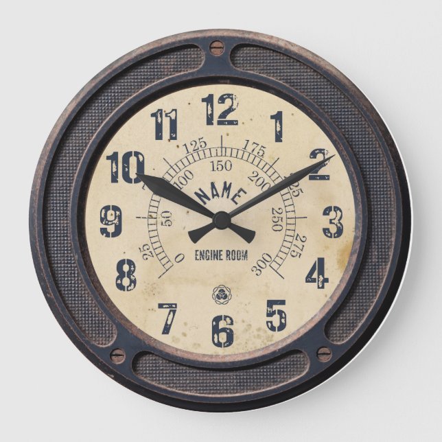 Steampunk-Vintage Bahnhofsperre Große Wanduhr (Vorderseite)
