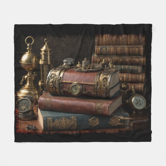 Steampunk-Vintage-Bücher Fleecedecke (Vorderseite (Horizontal))