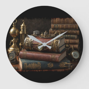 Steampunk-Vintage-Bücher Große Wanduhr