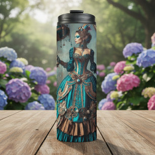 Steampunk-Vintage-Dame im viktorianischen Zirkus Thermosbecher