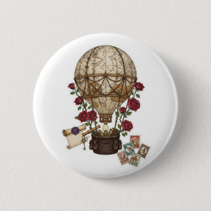 Steampunk-Vintage-Heißluftballon-Abenteuerdesign Button