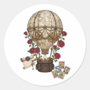 Steampunk-Vintage-Heißluftballon-Abenteuerdesign Runder Aufkleber