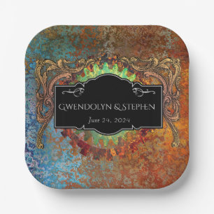 Steampunk Vintage Hochzeit Personalisiert Pappteller