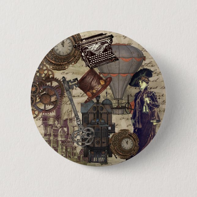 Steampunk Vintage Industrial Cyberpunk Viktorianis Button (Vorderseite)