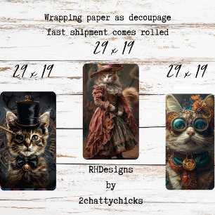 Steampunk Vintage Katzen Decoupage Set  Geschenkpapier Set