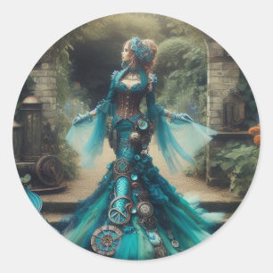 Steampunk-Vintage-Lady im viktorianischen Stil, Te Runder Aufkleber