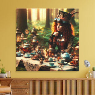 Steampunk-Vintage-Lady im viktorianischen Stil ver Leinwanddruck