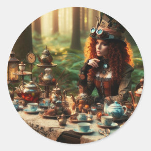 Steampunk-Vintage-Lady im viktorianischen Stil ver Runder Aufkleber
