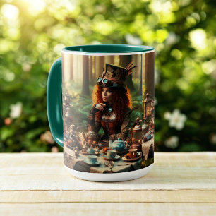 Steampunk-Vintage-Lady im viktorianischen Stil ver Tasse