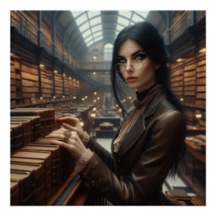 Steampunk-Vintage-Lady-Librarian im viktorianische Poster