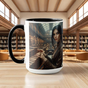 Steampunk-Vintage-Lady-Librarian im viktorianische Tasse