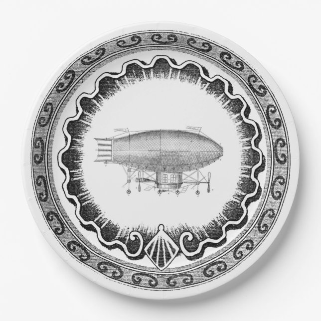Steampunk-Vintage-Luftschiff Pappteller (Vorderseite)