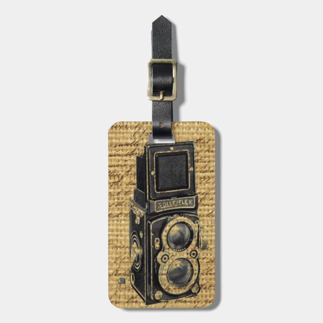 steampunk-Vintage Skripte begraben antike Kamera Gepäckanhänger (Vorderseite vertikal)