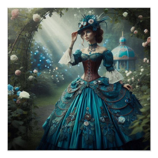 Steampunk Vintage Victorian Garden Lady Poster (Vorderseite)