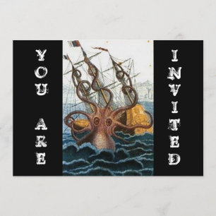 Steampunk Vintage Victorian Kraken Krake Einladung