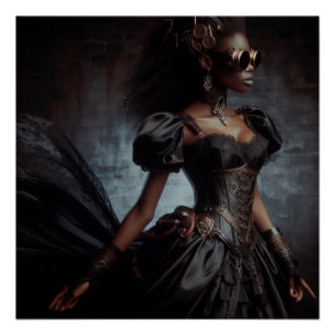 Steampunk-Vintage-Victorian-Lady-Schwarzer-Rabe Poster