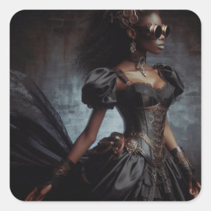 Steampunk-Vintage-Victorian-Lady-Schwarzer-Rabe Quadratischer Aufkleber