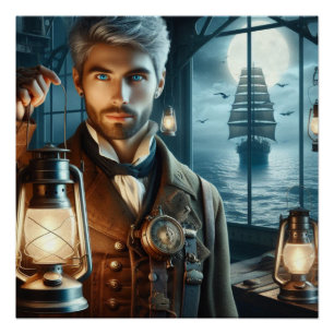 Steampunk-Vintage-Victorian-Leuchtturmwärter Poster
