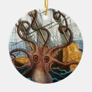 Steampunk Vintage Victorian Riesiger Kraken Oktopu Keramikornament
