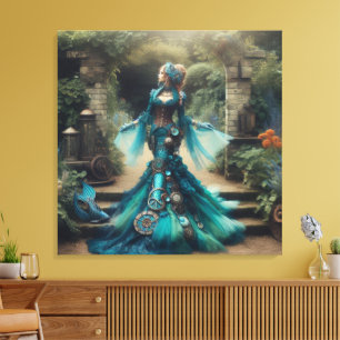Steampunk Vintage viktorianische Dame Türkis Meerj Leinwanddruck