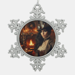 Steampunk Vintage viktorianische Dame Weihnachten  Schneeflocken Zinn-Ornament