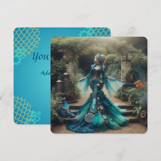 Steampunk Vintage Viktorianische Lady Aquamarin Me Einladung (Vorne/Hinten)