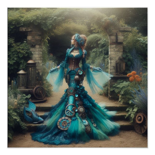 Steampunk Vintage Viktorianische Lady Aquamarin Me Poster (Vorderseite)