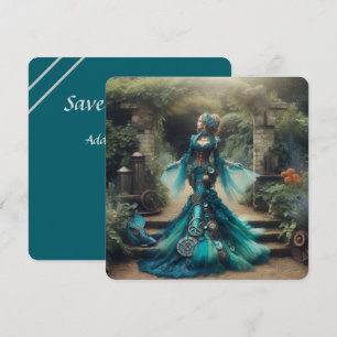 Steampunk Vintage Viktorianische Lady Aquamarin Me Save The Date