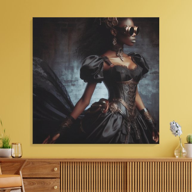 Steampunk Vintage Viktorianische Lady Black Raven Leinwanddruck (Insitu (Wohnzimmer))