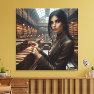 Steampunk Vintage Viktorianische Lady Librarian Leinwanddruck