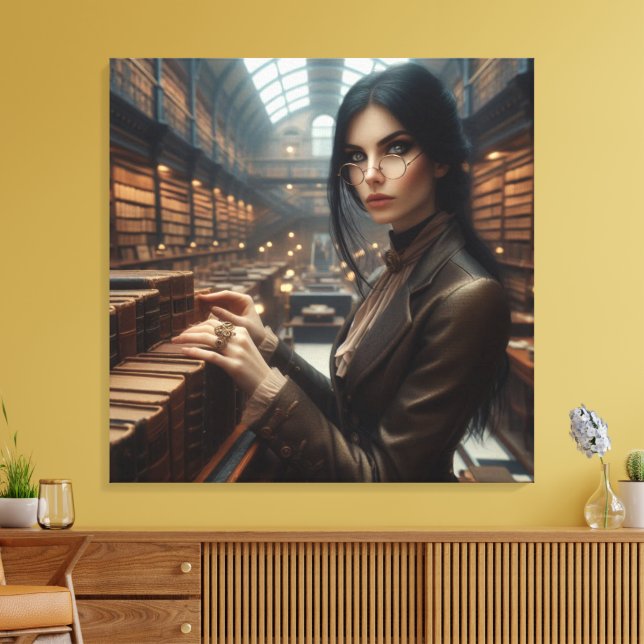 Steampunk Vintage Viktorianische Lady Librarian Leinwanddruck (Insitu (Wohnzimmer))