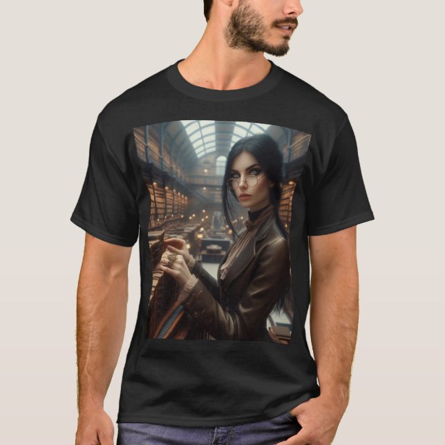 Steampunk Vintage Viktorianische Lady Librarian T-Shirt (Vorderseite)