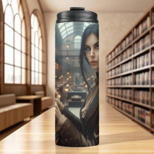 Steampunk Vintage Viktorianische Lady Librarian Thermosbecher
