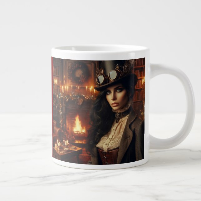 Steampunk Vintage Viktorianische Lady Weihnachten  Jumbo-Tasse (Rechts)
