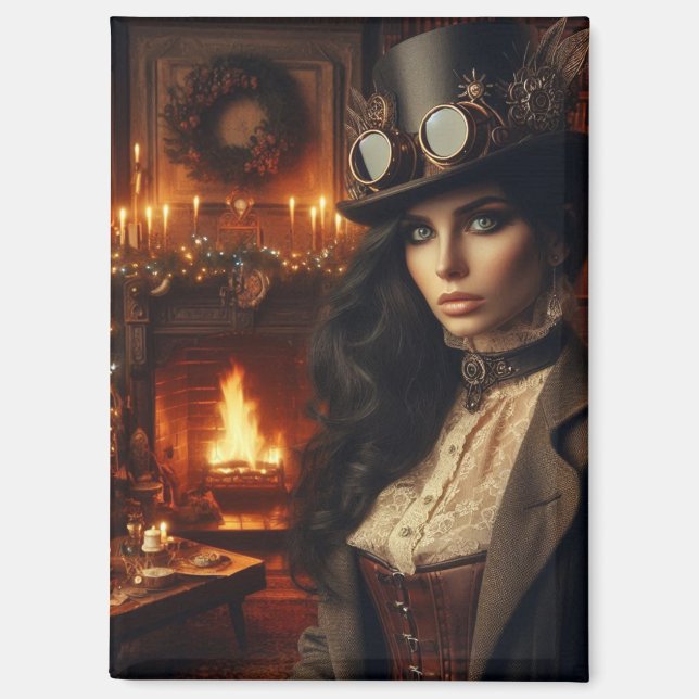 Steampunk Vintage Viktorianische Lady Weihnachten  Magnet (Vorderseite)