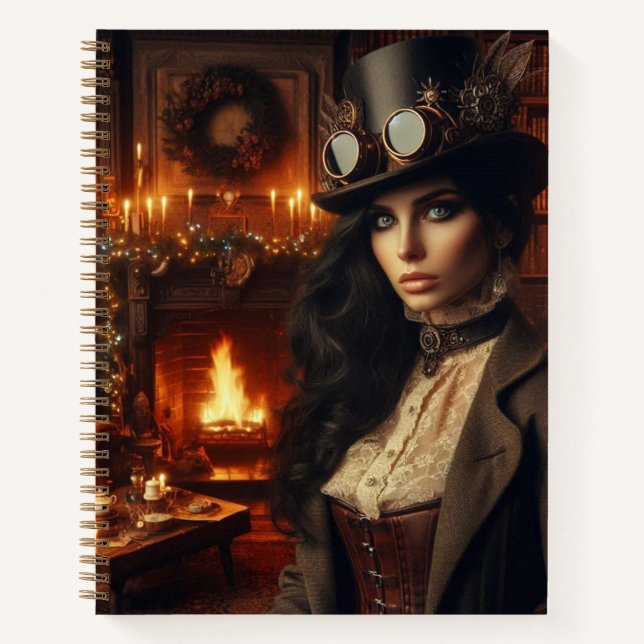 Steampunk Vintage Viktorianische Lady Weihnachten  Notizbuch (Vorderseite)