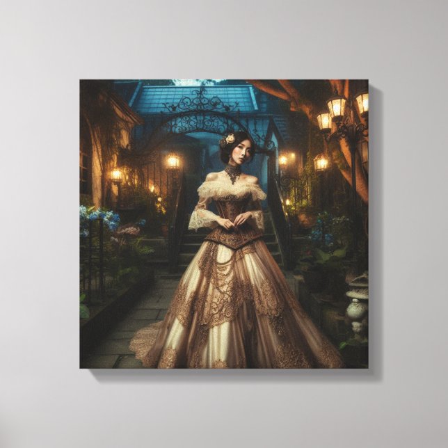 Steampunk Vintage Viktorianische Mondlicht Lady Leinwanddruck (Vorderseite)