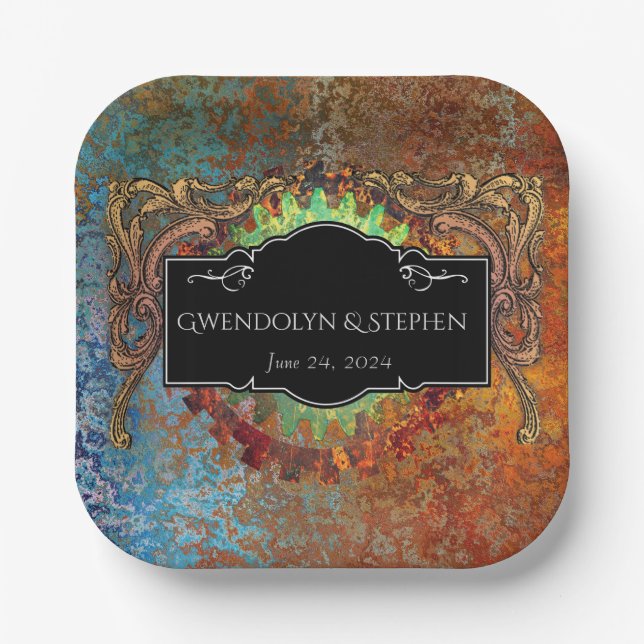 Steampunk Vintage Wedding Personalisiert Pappteller (Vorderseite)