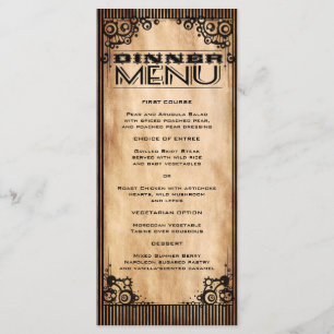 Steampunk Vintager Blick-dünnes Abendessen-Menü Menükarte