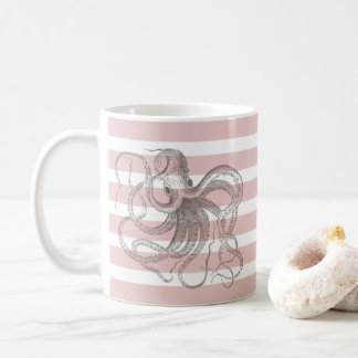 Steampunk Vintager Oktopus auf nautisch rosa Strei Kaffeetasse