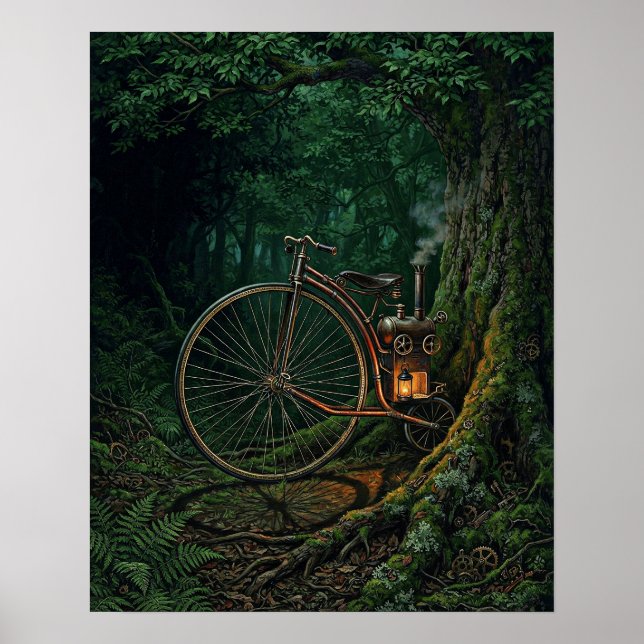 Steampunk-Wald-Kunstposter Poster (Vorne)