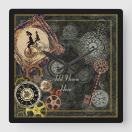 Steampunk-Wallclock-Quadrat - Name hinzufügen Quadratische Wanduhr