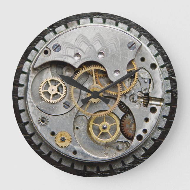 SteamPunk Wanduhr, silberne Uhr, Acryluhr Große Wanduhr (Vorderseite)