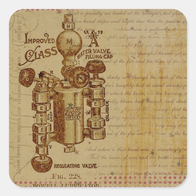 Steampunk Water Valve Blueprint Sepia Stickers (Vorderseite)