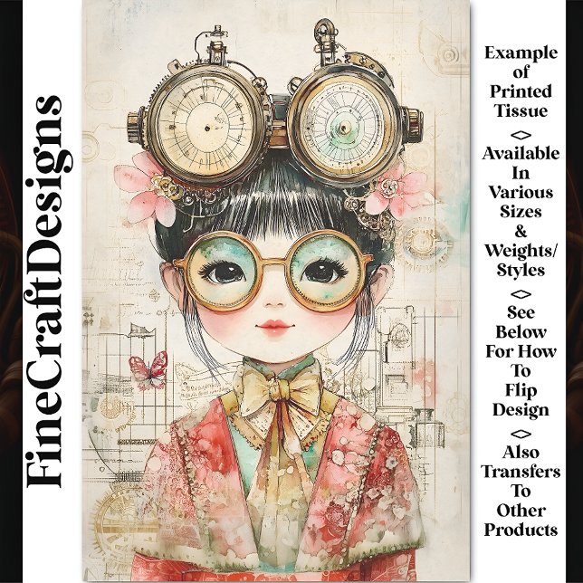 Steampunk Watercolor Asian Girl BH9 Decoupage Seidenpapier (Von Creator hochgeladen)