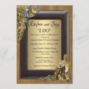 Steampunk Wedding auf Wildleder Polterabend Einladung