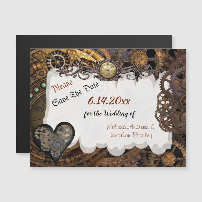 Steampunk Wedding Save the Date Magnetic Card Magneteinladung (Vorne/Hinten)