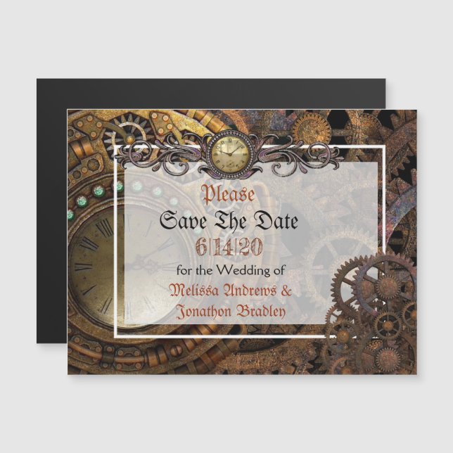 Steampunk Wedding Save the Date Magnetic Card Magneteinladung (Vorne/Hinten)