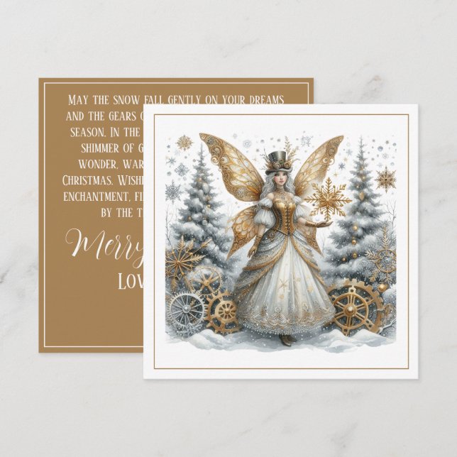 Steampunk-Weihnachten – Goldene Fee im schneebedec (Vorne/Hinten)